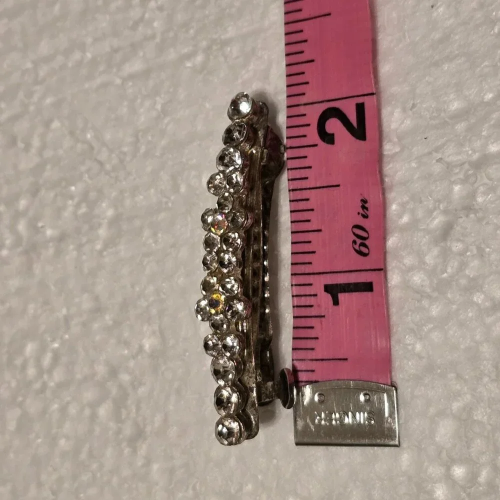 Vintage Rhinestone Floral Silver Tone Hair Clip Barrette